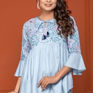 Light Blue Elegant Embroidered Tunic