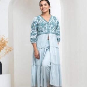 Floral Grace Kurta Set With Slit And Flair